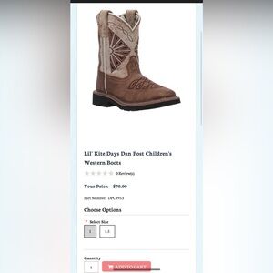 Lil' Kite Days Dan Post Children's Western Boots size 1 leather inlay western